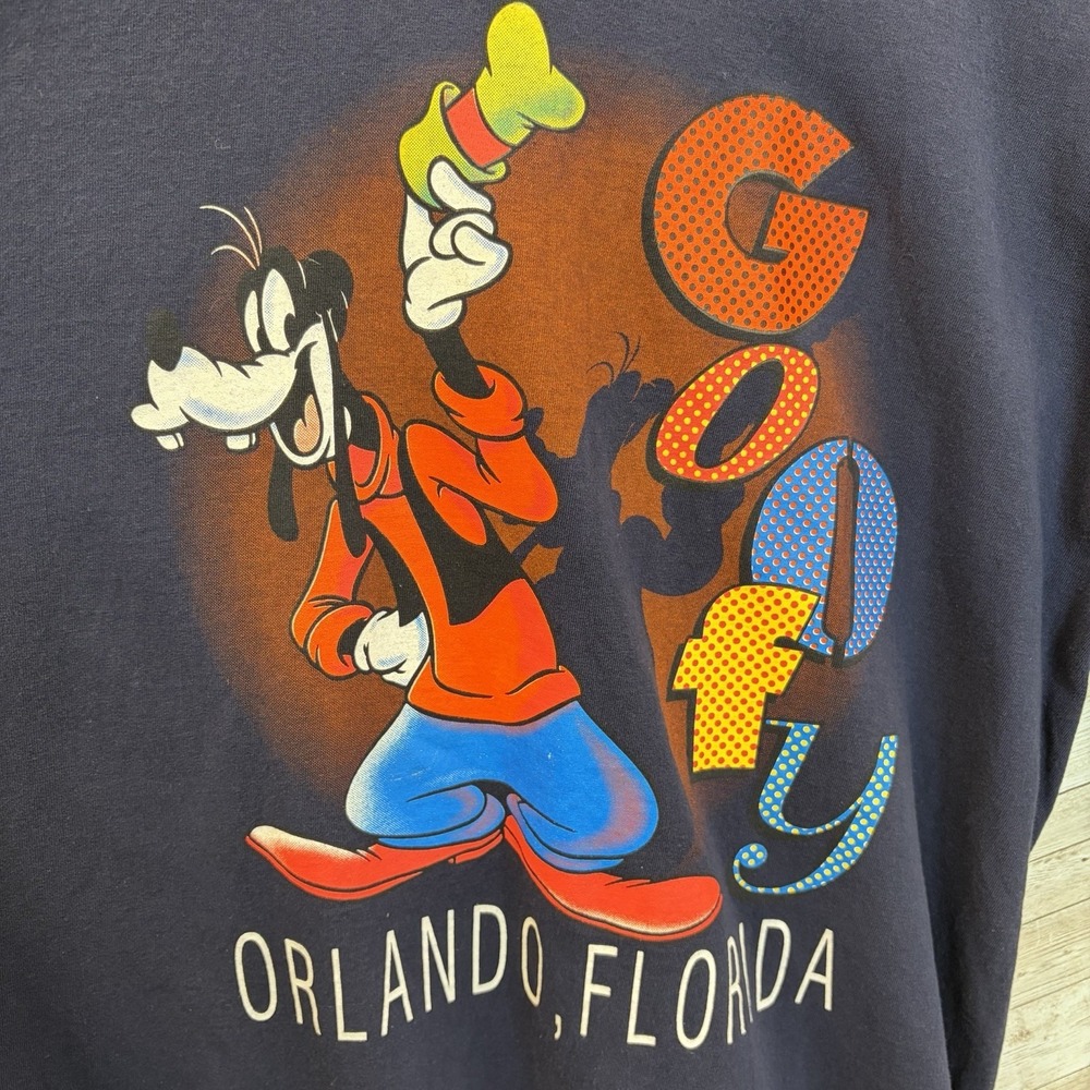 Vtg 90's Mickey Unlimited Mens L T-Shirt Goofy Graphic Navy Orlando FL Made USA